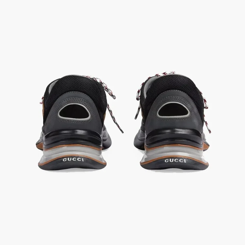 NEW GUCCI Run Interlocking G Men's Black Grey Suede Logo Sneakers G 7.5 / US 8